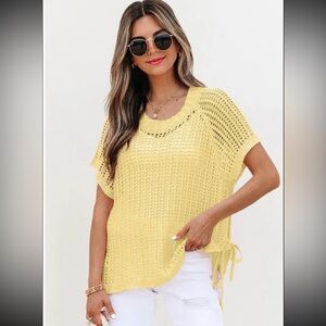 Yellow Knit Short-Sleeve Poncho Sweater
